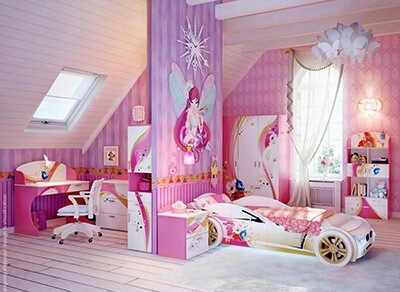 Phòng ngủ cho bé gái màu hồng